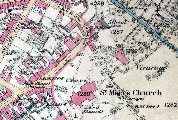 The site of the Church Street National School shown on an Ordnance Survey map of 1880